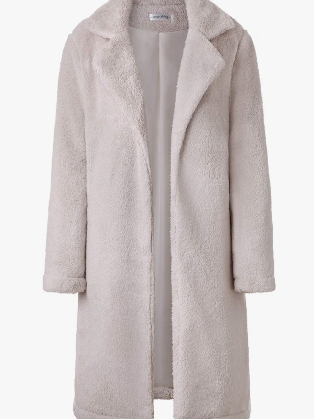 Plush Teddy Coat in Soft Light Beige - Long Open Front Jacket - Picture 4 of 5